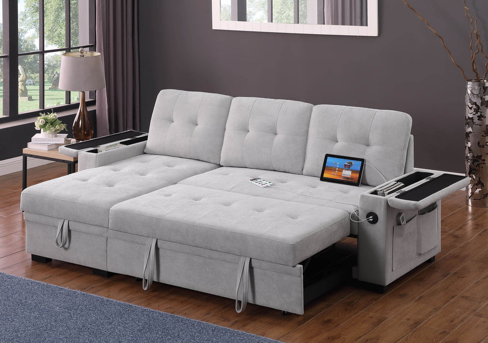 Ashlyn II - 84"W Woven Fabric Reversible Sleeper Sectional Sofa with Storage Chaise