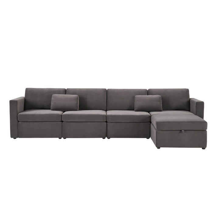 Modern Velvet Modular Sectional Sofa, Convertible Sofa Set With Pillows, Oversized Sectional Couches With Storage Ottomans For Living Room, Loft, Apartment, Office