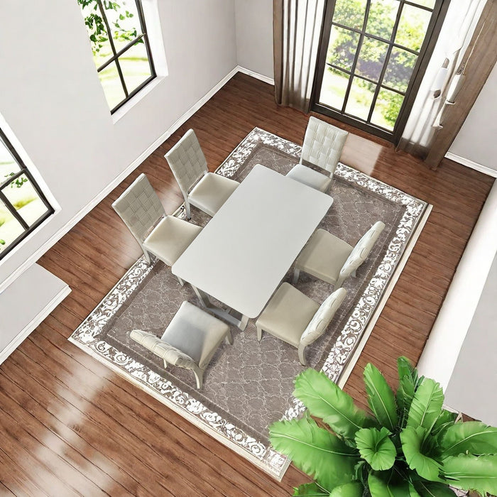 7 Pieces Dining Set Include 6 Chairs linen & Rubber Wood Legs And 1 Table - Light Beige