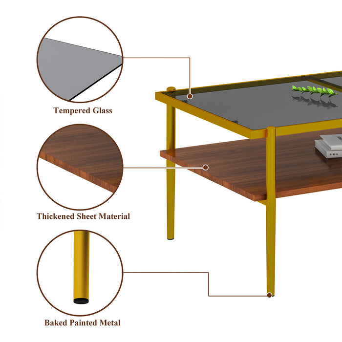 Rectangle Coffee Table With Tempered Glass Top And White Legs, Modern Table For Living Room