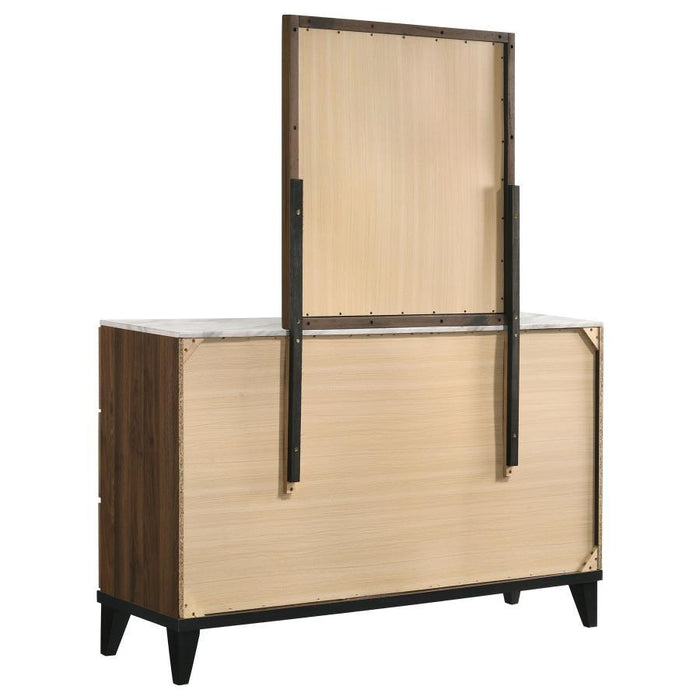 Mays - 6-Drawer Dresser With Mirror With Faux Marble Top - Walnut Brown