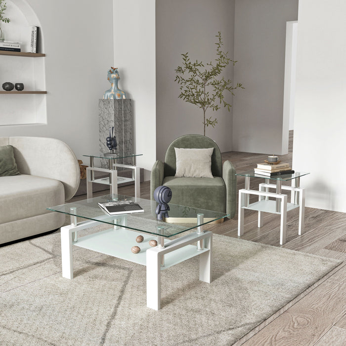 Modern Tempered Glass Tea Table, End Square Table For Living Room