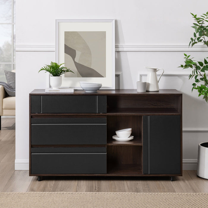 Contemporary Detailed Door Sideboard With Open Storage