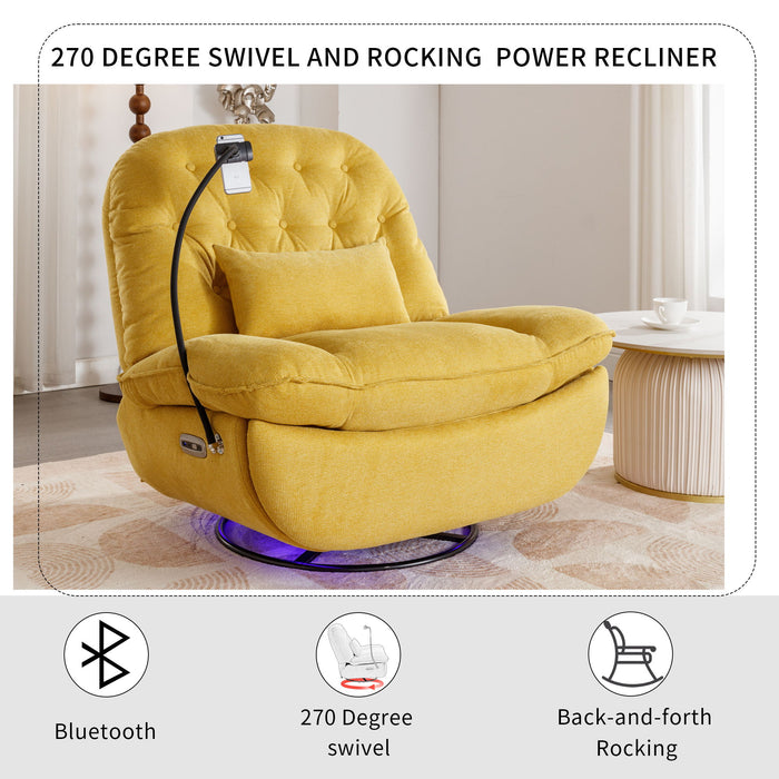 270° Swivel Power Recliner With Voice Control - Bluetooth Music Player, USB Ports, Atmosphere Lamp, Hidden Arm Storage And Mobile Phone Holder For Living Room, Bedroom, Apartment