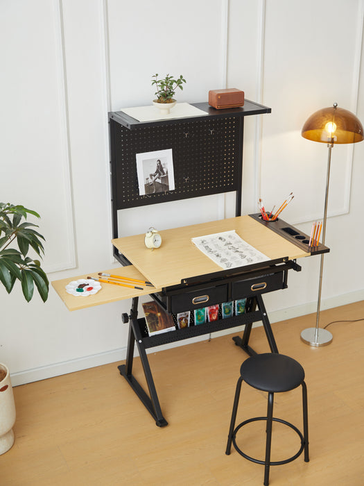 Drafting Table With Metal Perforated Board Pannel - Black / Brown