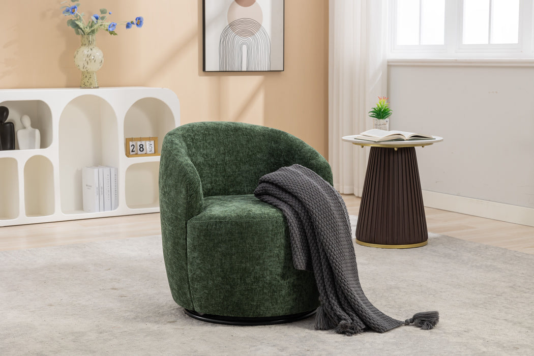 Chenille Fabric Swivel Accent Armchair Barrel Chair With Powder Coating Metal Ring