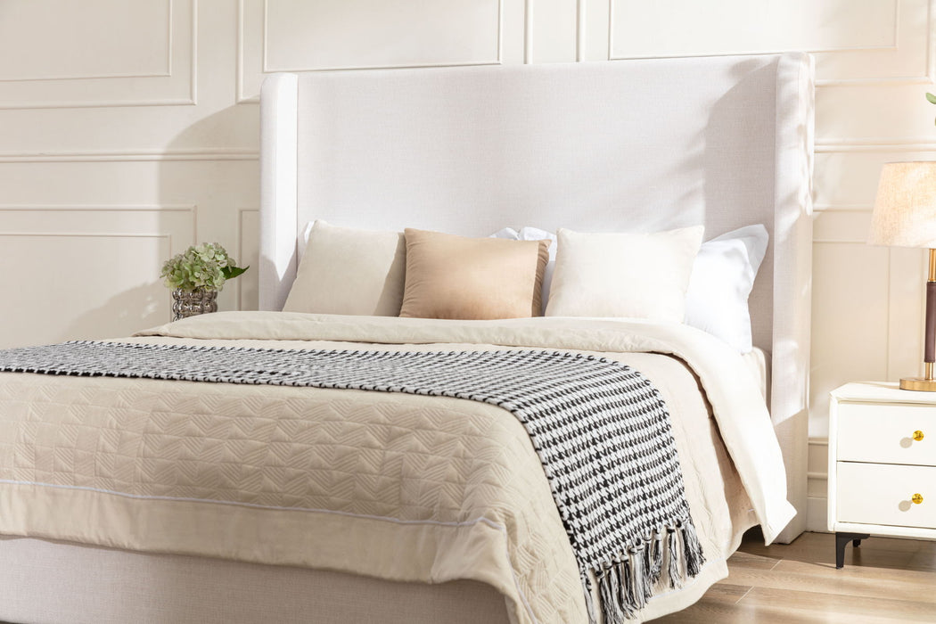 Harper - Tall Headboard Upholstered King Bed With 54" High Headboard, Elegant Simplicity - Textured Ivory Canvas