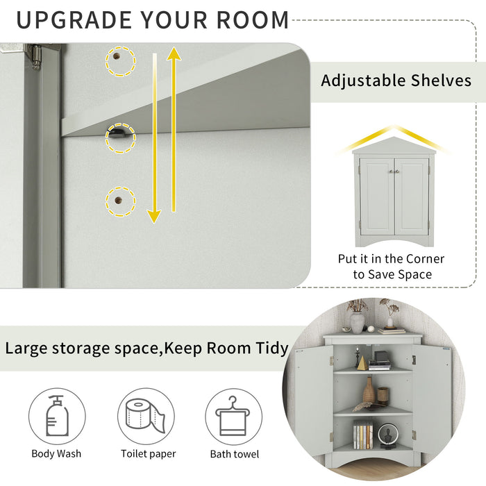 Triangle Bathroom Storage Cabinet With Adjustable Shelves, Freestanding Floor Cabinet For Home Kitchen