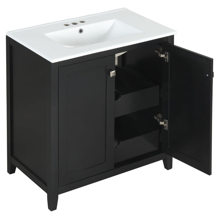 Freestanding Bathroom Vanity Combo With Ceramic Sink Shaker Style Vanities 2 Doors And 2 Drawers - Black