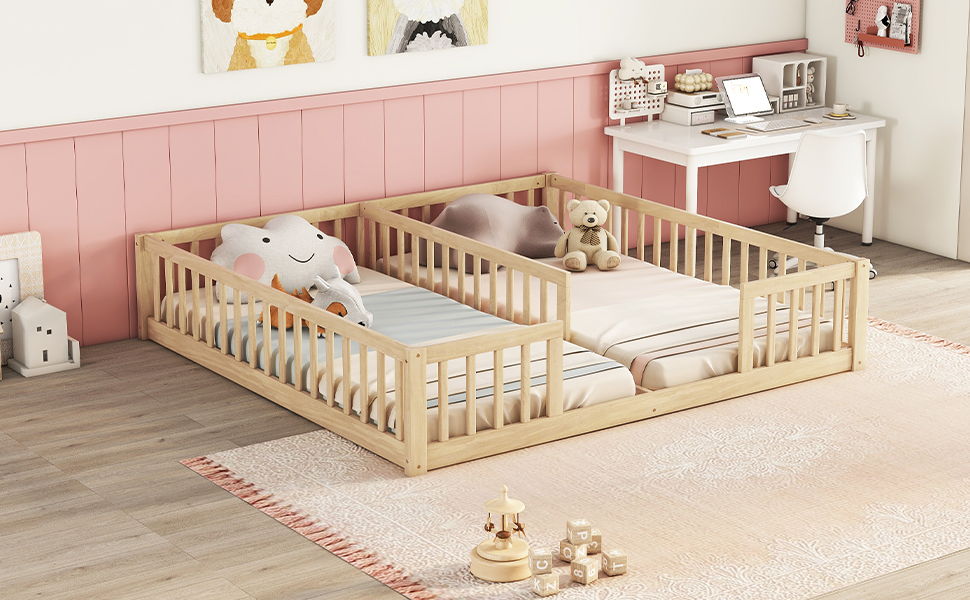 Double Floor Bed With Fence, Guardrails, Without Door