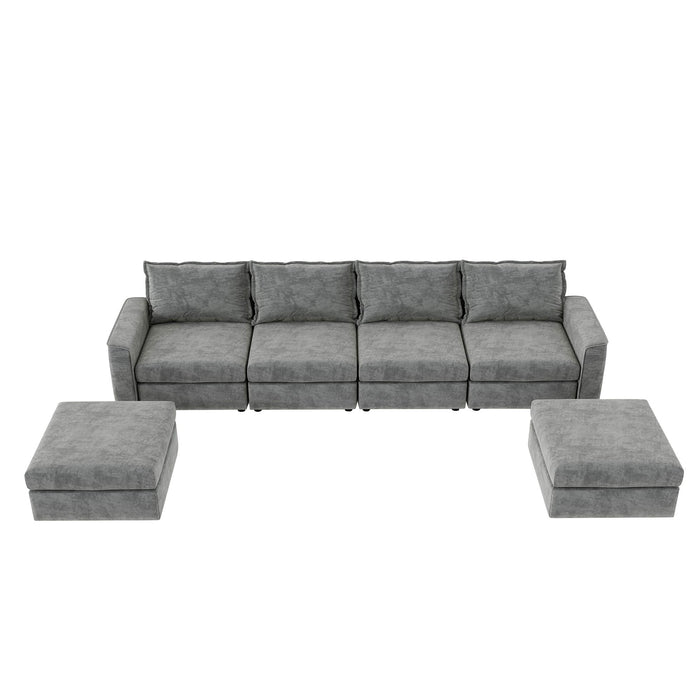 Chenille Modular Sectional Sofa, U Shaped Reversible Couch, Free Combination, 6 Seat Sleeper Sofa Bed With Ottoman, Convertible Oversized Indoor Furniture For Living Room - Gray