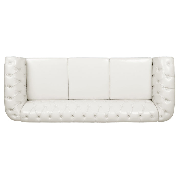 84.65" Rolled Arm Chesterfield 3 Seater Sofa - White