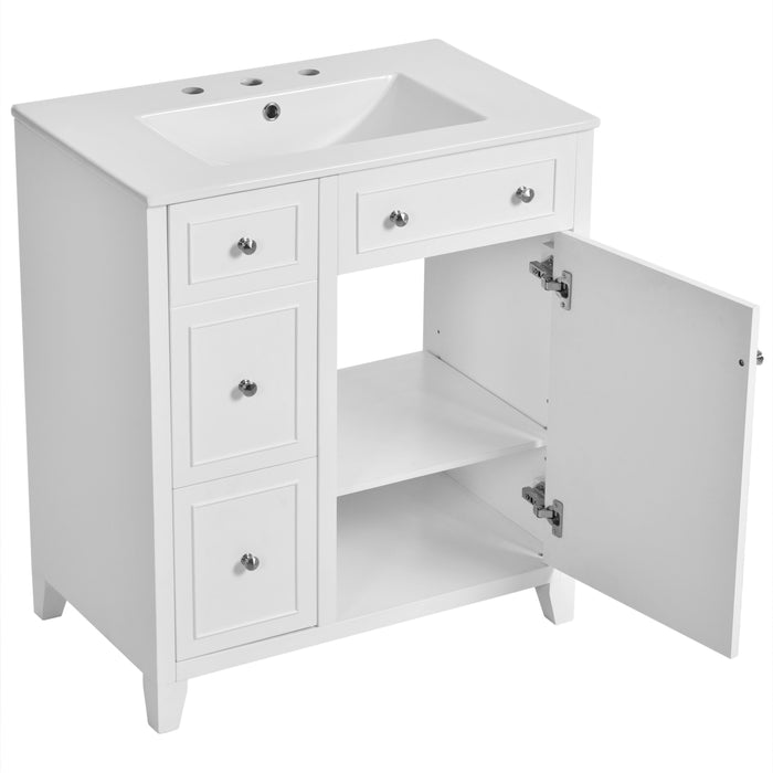 Bathroom Vanity Cabinet With Ceramic Basin, Double-Layer Drawer, Deep Drawer And Adjustable Shelf