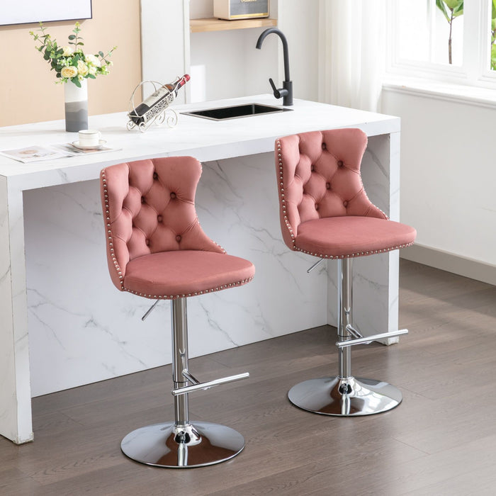 Swivel Velvet Barstools Adjusatble Seat Height From 25-33", Modern Upholstered Chrome Base Bar Stools With Backs Comfortable Tufted For Home Pub And Kitchen Island (Set of 2)