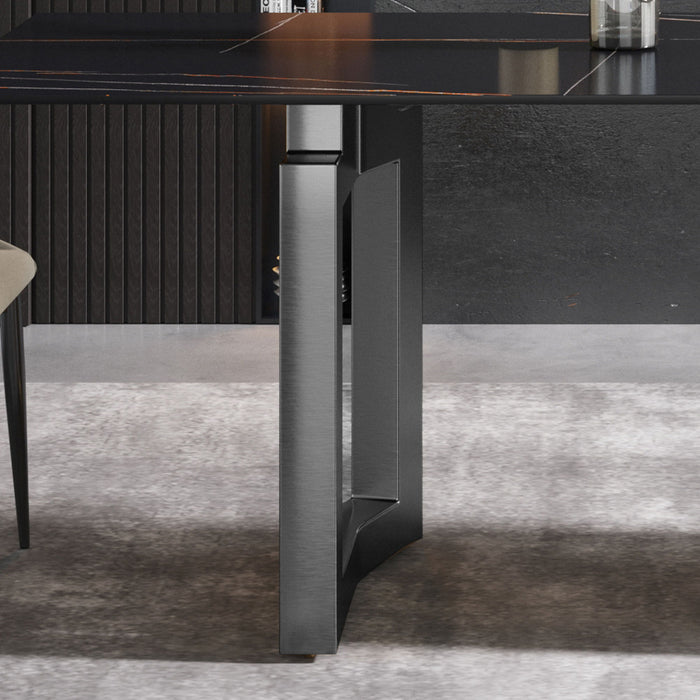 Modern Artificial Stone Black Straight Edge Metal Leg Dining Table