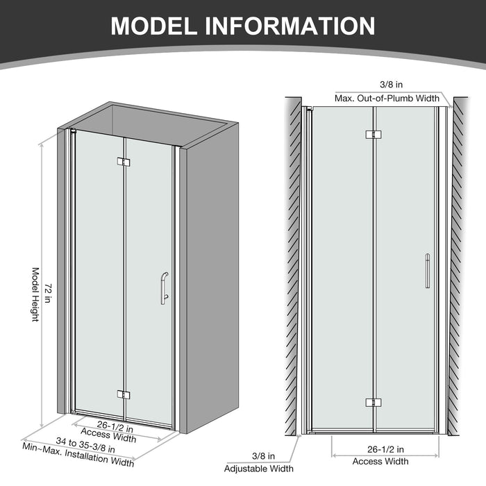 Bi-Fold - Semi-Frameless Shower Doors In Chrome With Clear Glass - Silver