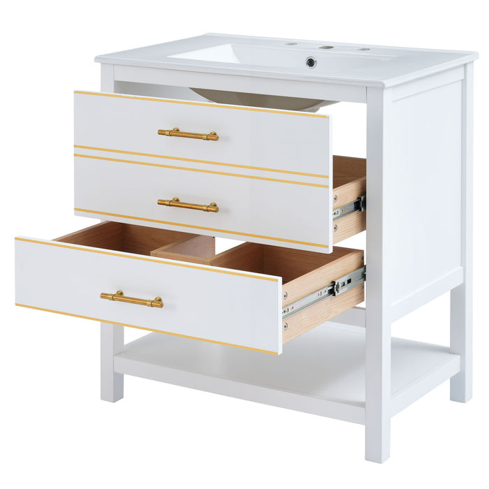 Modern Bathroom Vanity Cabinet Combo With Open storage, Two Drawers