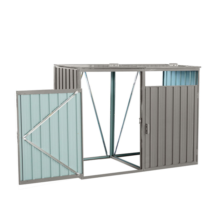 Garbage Bin Shed Stores 2 Trash Cans Metal Outdoor Bin Shed For Garbage Storage, Stainless Galvanized Steel, Bin Shed For Garden Yard Lawn