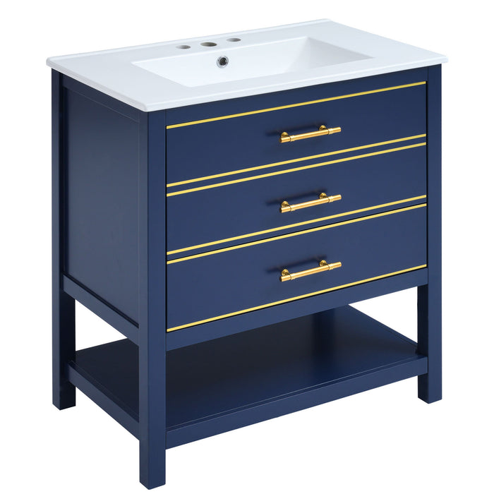 Modern Bathroom Vanity Cabinet, Combo With Open storage, Two Drawers