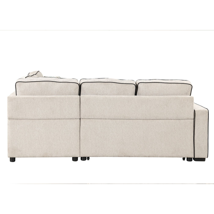 L-Shaped Pull Out Sofa Bed Modern Convertible Sleeper Sofa With 2 USB Ports, 2 Power Sockets And 3 Pillows For Living Room