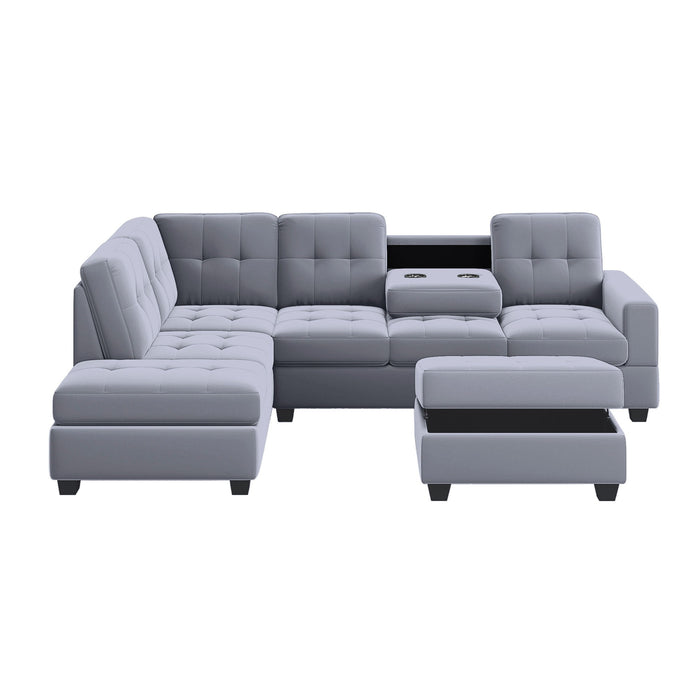 Modern Sectional Sofa With Reversible Chaise, L Shaped Couch Set With Storage Ottoman And Two Cup Holders For Living Room