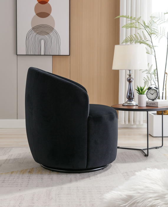 Velvet Fabric Swivel Accent Armchair Barrel Chair With Powder Coating Metal Ring