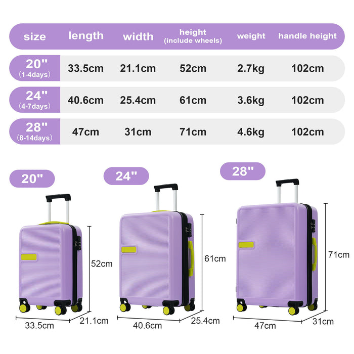 Hardshell Luggage Sets 3 Pieces Contrast Color Suitcase With Spinner Wheels And Tsa Lock 20" 24" 28" Available