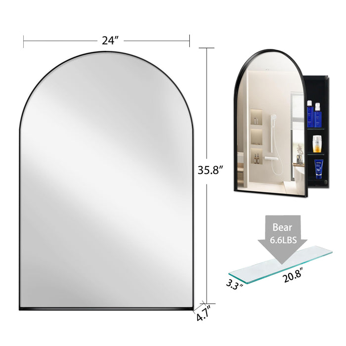 Arched Recessed Medicine Cabinet, Metal Framed Bathroom Wall Cabinet With Mirror And Adjustable Shelves, Wall Mirror With Storage For Bathroom