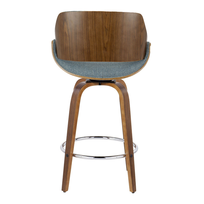 Fabrizzi - Mid Century Modern Fixed Height Counter Stool With Swivel With Round Footrest (Set of 2)