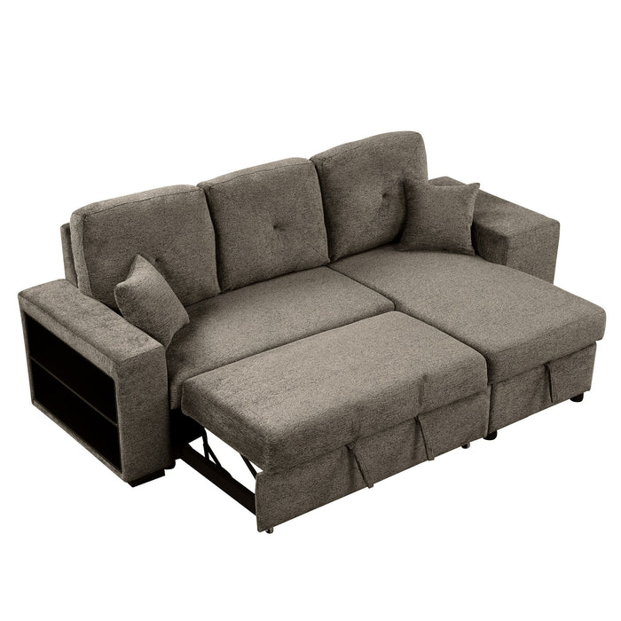 Reversible Sleeper Sectional Sofa Bed With Side Shelf And 2 Stools, Pull-Out L-Shaped Sofa Bed, Corner Sofa-Bed With Storage Chaise Left / Right Hande For Living Room