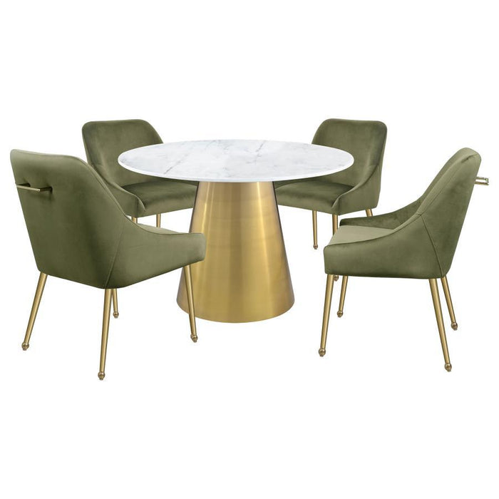 Ambrose - Round Dining Table Genuine Marble With Stainless Steel - White And Gold