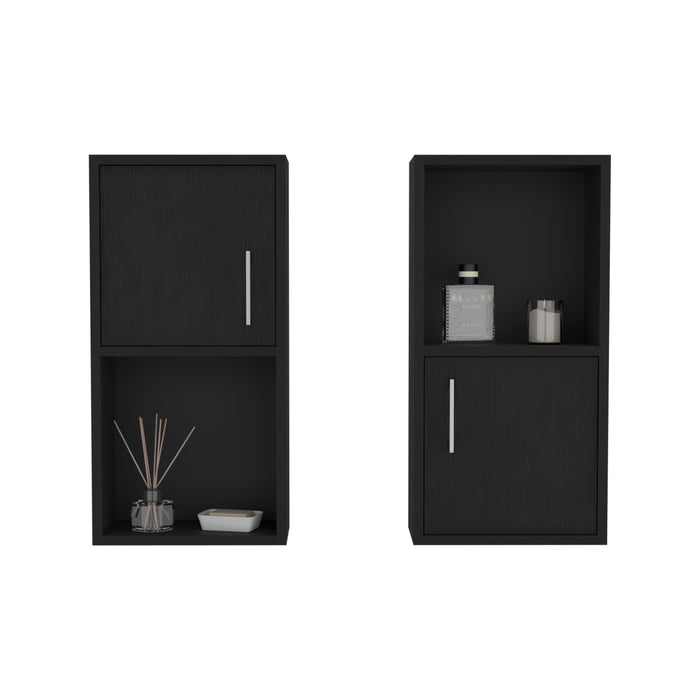 Wall Mounted Bathroom Medicine Cabinet Eak Two Doors, Two Shelves - Black