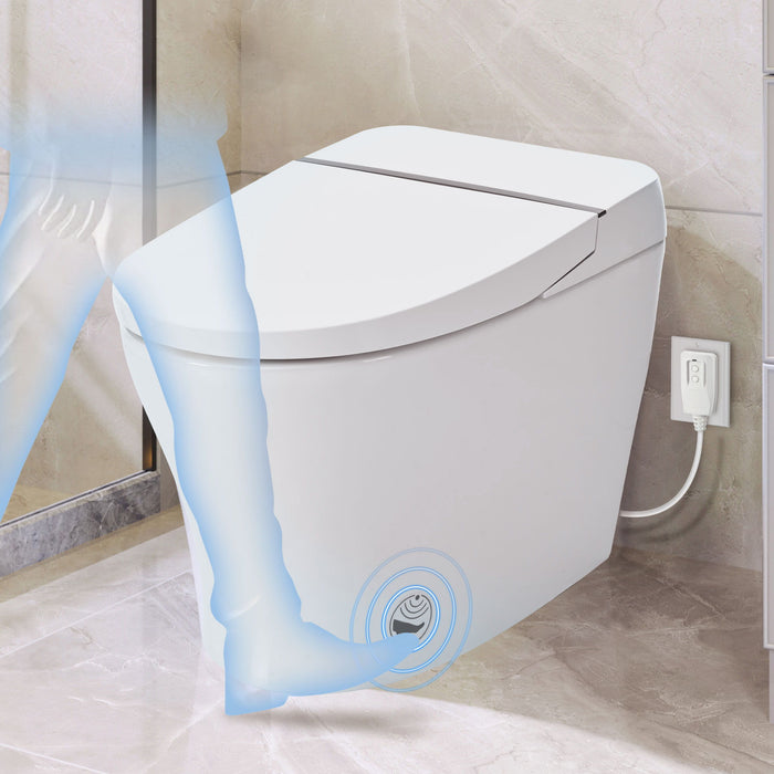 Heated Seat Smart Toilet Without Bidet, Upmarket Compact Dual Flush Toilet 1 / 1.28 Gpf, Tank Less Toilet With Adjustable Temp Heated Seat, Foot Sensor Flush - White Night Light, Knob Control, Power Out