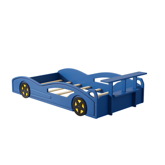 Wooden Race Car Bed, Car Shaped Platform Twin Bed With Wheels For Teens