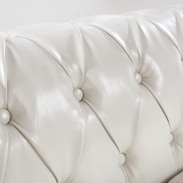 84.65" Rolled Arm Chesterfield 3 Seater Sofa - White