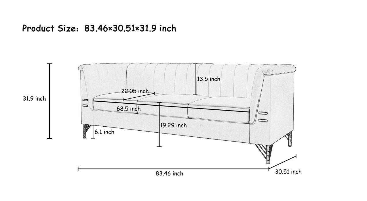 Fx-P82-Bk (Sofa) Modern Sofa Couches For Living Room, Velvet Tight Back Chesterfield Design Couch Upholstered Sofa With Metal Legs Decor Furniture For Bedroom - Black