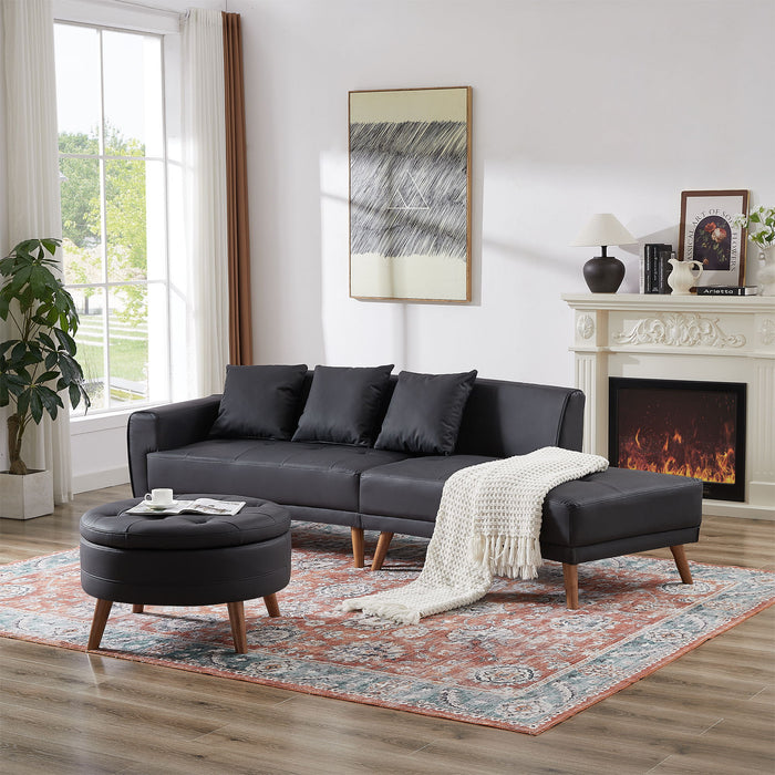 Contemporary Sofa Stylish Sofa Couch With A Round Storage Ottoman And Three Removable Pillows For Living Room