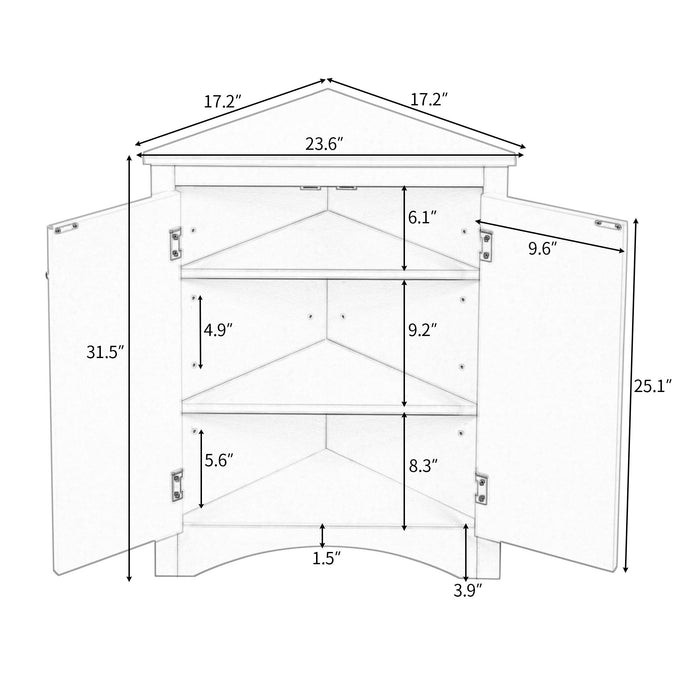 Triangle Bathroom Storage Cabinet With Adjustable Shelves, Freestanding Floor Cabinet For Home Kitchen