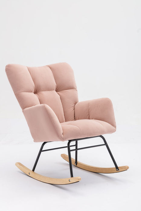 Mid-Century Modern Teddy Fabric Tufted Upholstered Rocking Chair Padded Seat For Living Room Bedroom