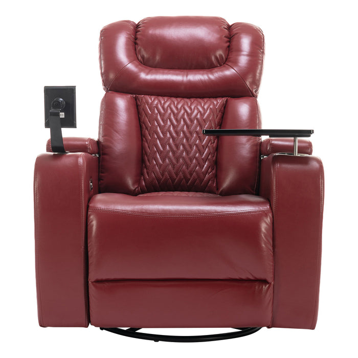 270° Swivel Power Recliner Individual Seat Home Theater Recliner With Comforable Backrest, Tray Table, Phone Holder, Cup Holder, USB Port, Hidden Arm Storage For Living Room