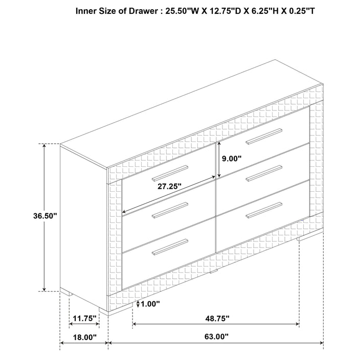 Ives - 6-Drawer Dresser Cabinet - Gray High Gloss