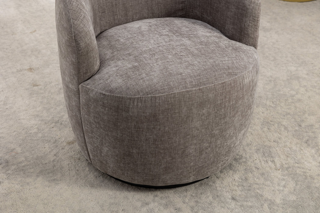 Chenille Fabric Swivel Accent Armchair Barrel Chair With Powder Coating Metal Ring