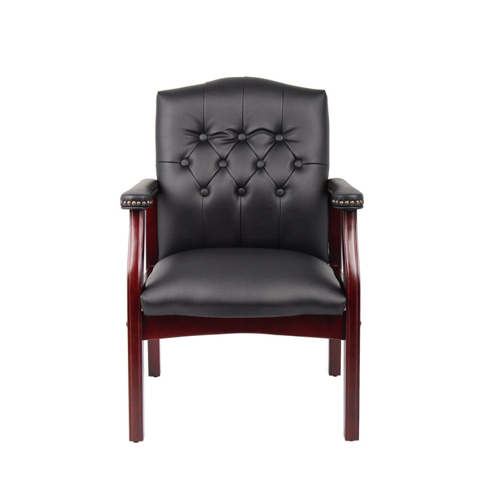 Leather Reception Guest Chairs With Padded Seat And Arms Ergonomic Mid-Back Office Executive Side Chair For Meeting Waiting Room Conference Office Guest Chairs - Black