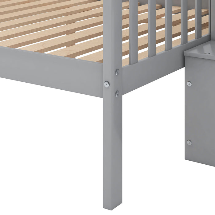 Twin Over Full Stairway Bunk Bed With Storage - Gray