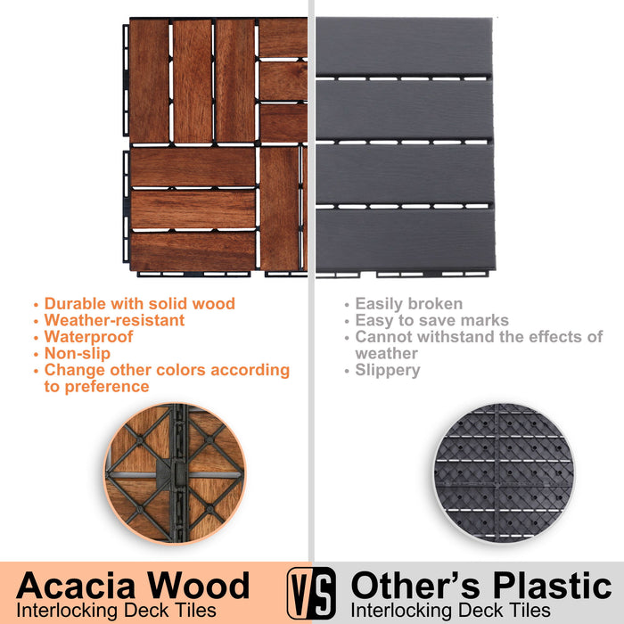 Interlocking Deck Tiles Checker Pattern, Square Acacia Hardwood Outdoor Flooring For Patio, Bancony, Pool Side