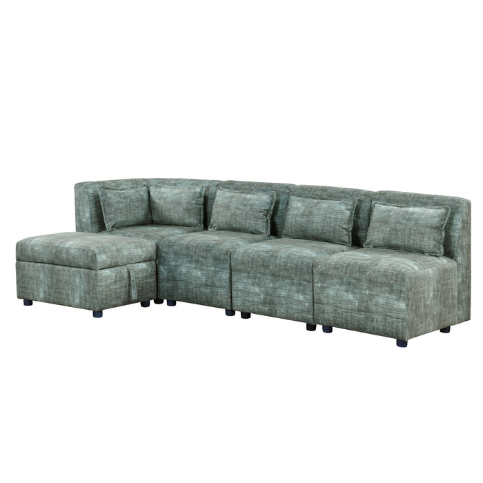 Free-Combined Sectional Sofa 5 Seater Modular Couches With Storage Ottoman, 5 Pillows For Living Room