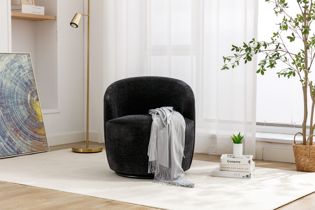 Chenille Fabric Swivel Accent Armchair Barrel Chair With Powder Coating Metal Ring