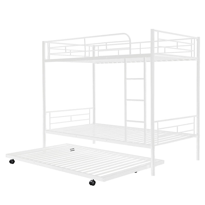 Twin Over Twin Metal Bunk Bed With Trundle, Can Be Divided Into Two Beds, No Box Spring Needed - White