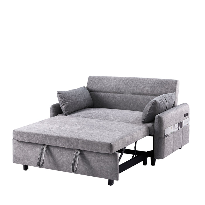 Pull Out Sleep Sofa Bed Loveseats Sofa Couch With Adjsutable Backrest, Storage Pockets, 2 Soft Pillows, USB Ports For Living Room, Bedroom, Apartment, Office