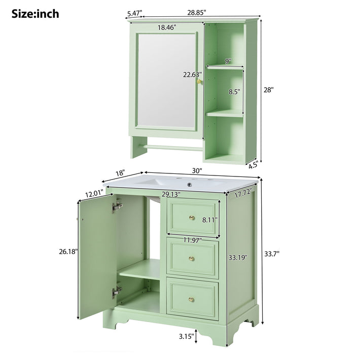 Bathroom Vanity With Sink, Modern Elegant Bathroom Storage Cabinet With 3 Drawers And Adjustable Shelves, Freestanding Vanity Set With Mirror Cabinet, Single Sink Bathroom Vanity